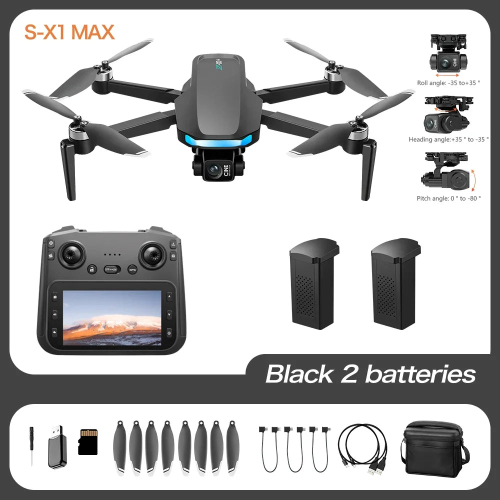 2025 S-X1 GPS pro Drone 8K HD Camera 3-Axis Anti-Shake Gimbal EIS 5G Screen Control Brushless Quadcopter RC Toy Gift