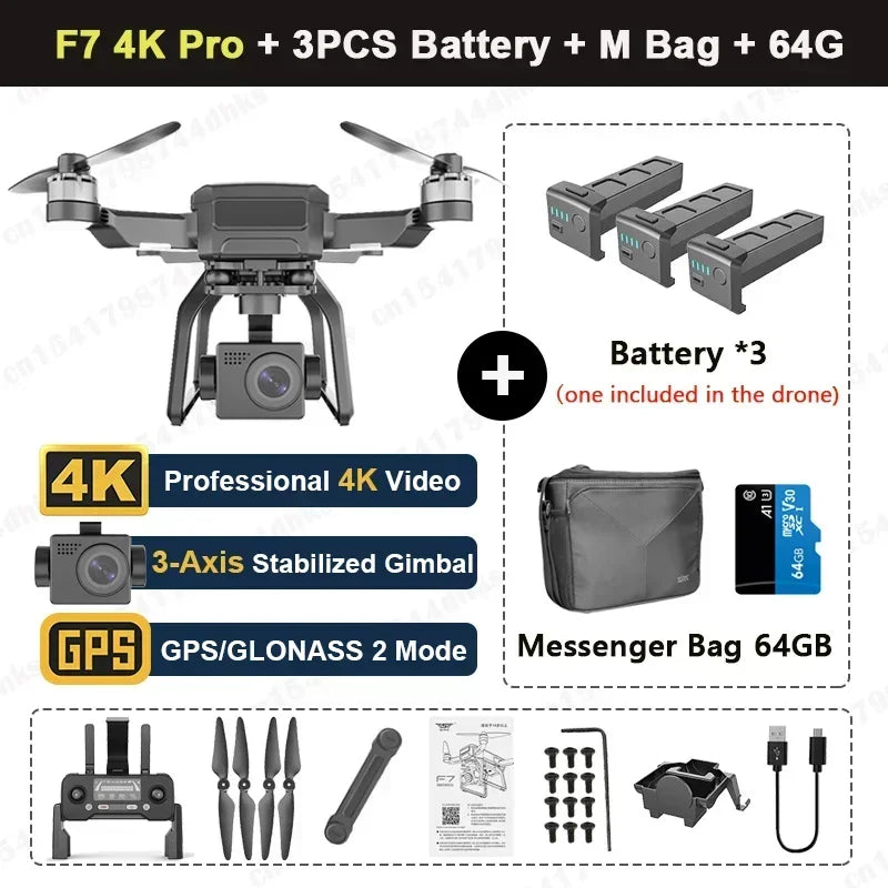 SJRC F7 4K PRO Camera Drone GPS HD 5G WiFi FPV 3KM 3 Axis Gimbal EIS Professional Brushless Quadcopter With Cam RC Foldable Dron