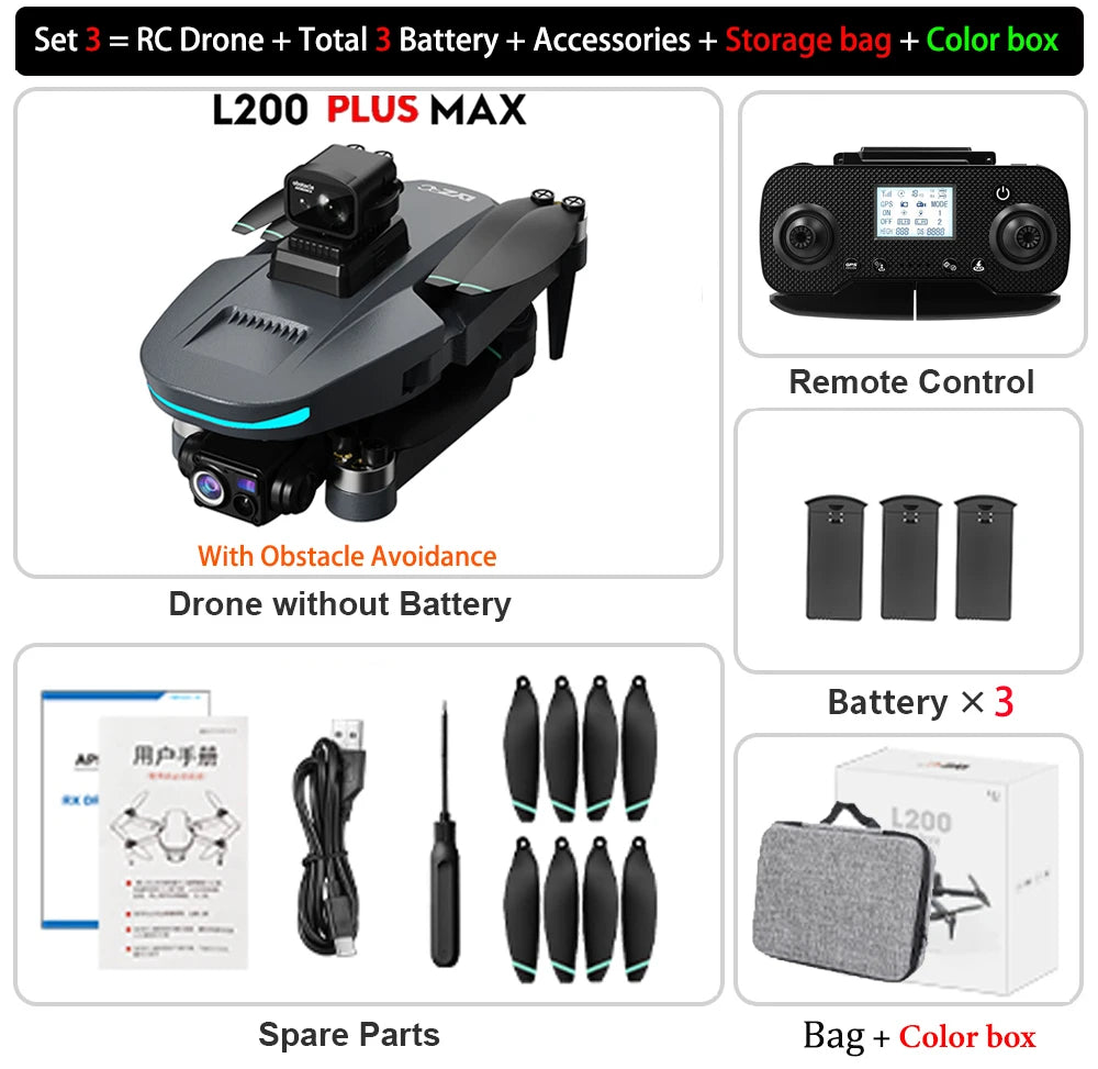 NEW L200 PLUS MAX GPS Drone 5G WiFi FPV 4K HD Camera 3-Axis Gimbal 360 Obstacle Avoidance 249g MINI Brushless RC Quadcopter Toys