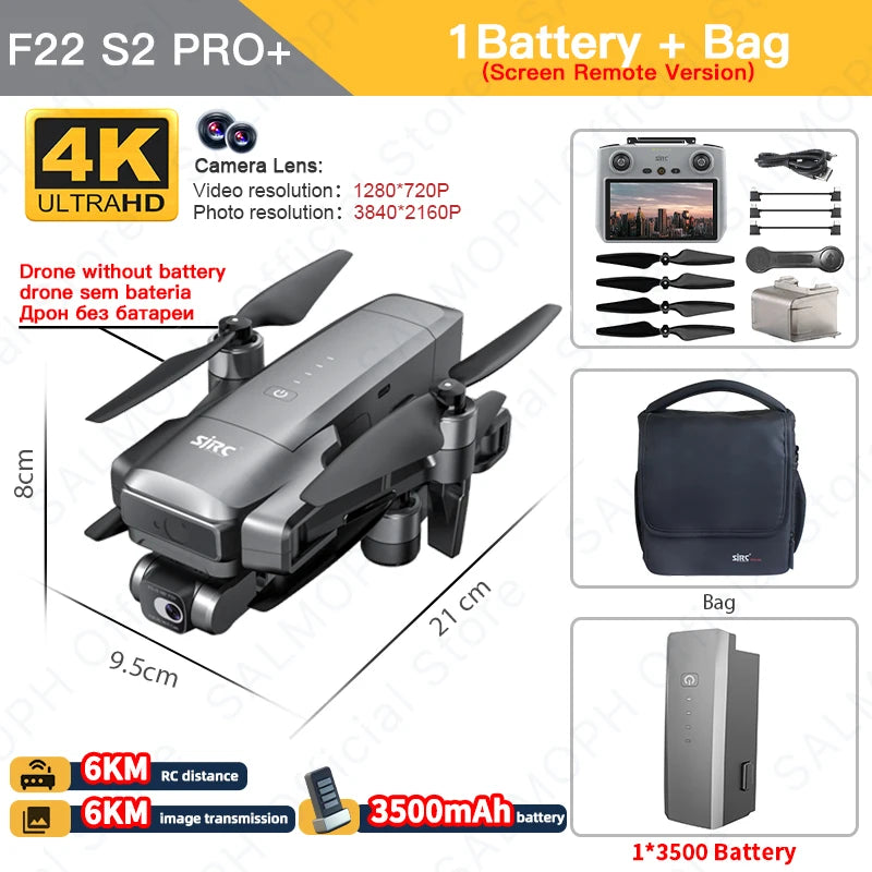 SJRC F22 S2 PRO+ Drone Professional  With 2-axis Gimbal  4K EIS Camera GPS 6KM  FPV Obstacle Avoidance Blussless 40Mins RC Dron