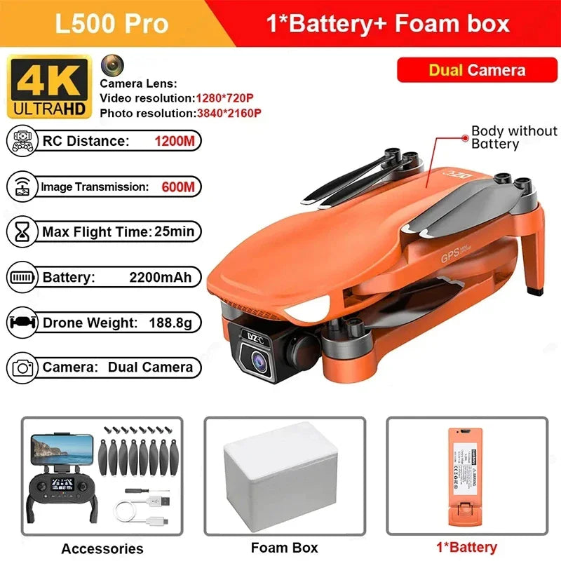 L500 PRO MAX GPS Drone 4K Professional HD Dual Camera 5G WIFI 360°Obstacle Avoidance Brushless Motor RC Quadcopter FPV Drones