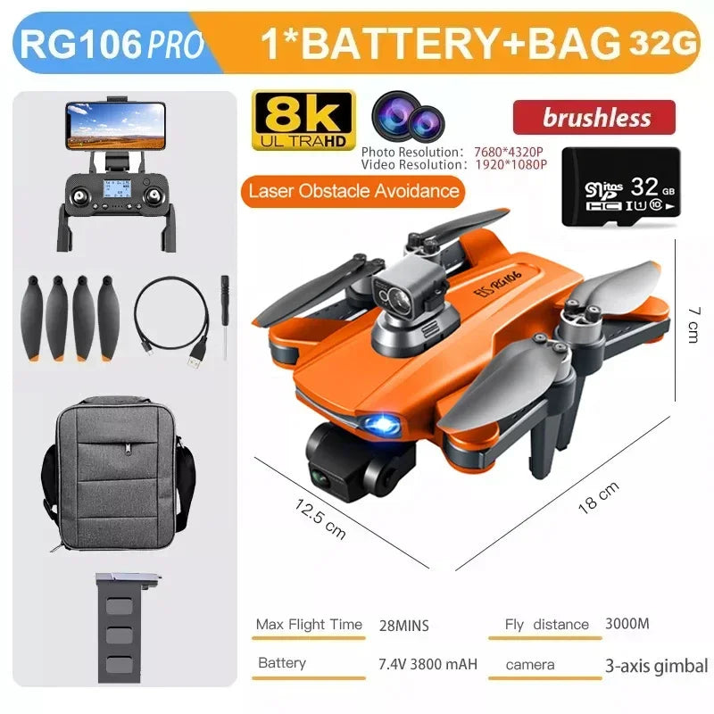 RG106 PRO Drone 8k Dual Camera Profesional GPS Drones With 3 Axis Brushless Rc Helicopter 5G WiFi Fpv Drones Quadcopter Toy