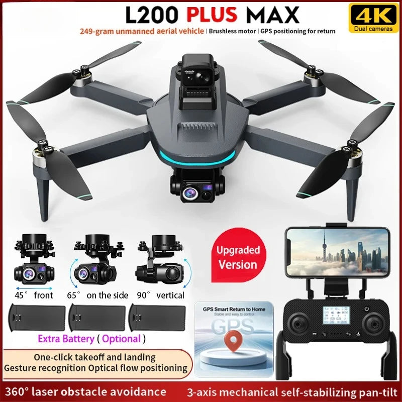 NEW L200 PLUS MAX GPS Drone 5G WiFi FPV 4K HD Camera 3-Axis Gimbal 360 Obstacle Avoidance 249g MINI Brushless RC Quadcopter Toys