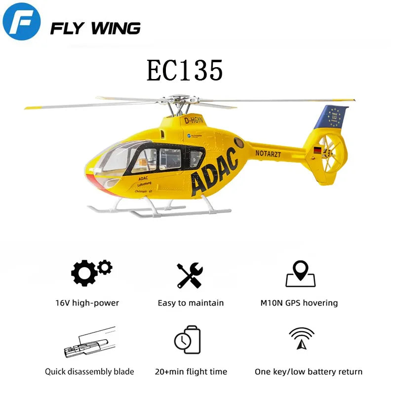 FLYWING EC135 Scale Helicopter ACE Flight GPS 470 class Four blades EC135 RC Helicopter Smooth Takeoff Landing 6CH RC Helicopter