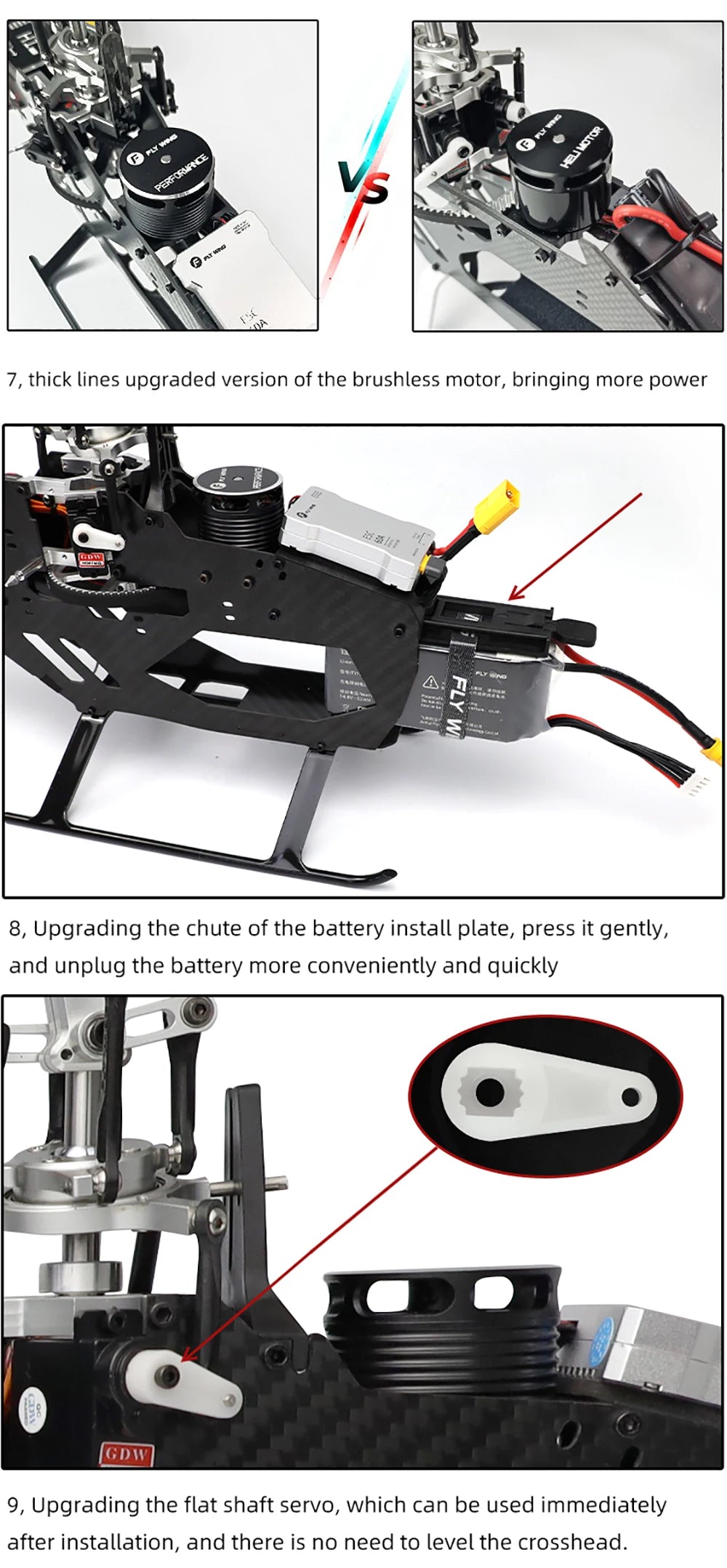 Flywing FW450L RC Helicopter Parts Battery Motor ESC Servo Main Shaft Gear Rotor Housing Control Arm Set Belt Original
