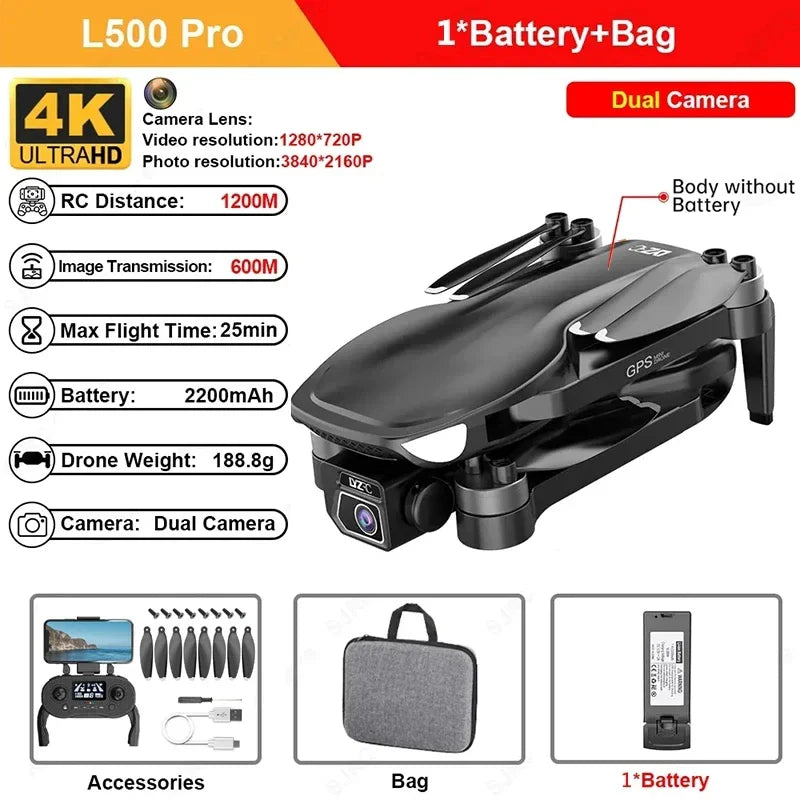 L500 PRO MAX GPS Drone 4K Professional HD Dual Camera 5G WIFI 360°Obstacle Avoidance Brushless Motor RC Quadcopter FPV Drones