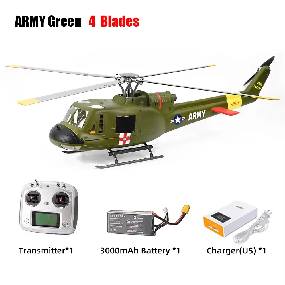 Four blade FLYWING UH1 V4 RC Scale helicopter with H1 GPS metal rotor 450 6ch RC Helicopter iroquois 450L UH1 V3 Huey helicopter