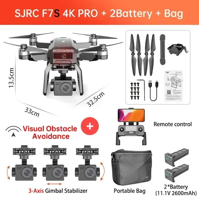 SJRC F7 4K PRO Camera Drone GPS HD 5G WiFi FPV 3KM 3 Axis Gimbal EIS Professional Brushless Quadcopter With Cam RC Foldable Dron