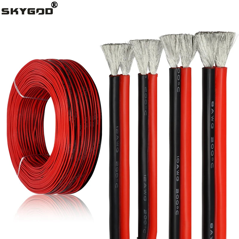 1~50m Heat-Resistant Silicone Wire AWG 30 26 24 22 20 18 16 14 12 10 8 Red Black Automotive Wiring Car Battery Copper Cable