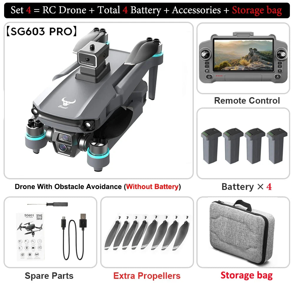 SG603 PRO Drone with Large Screen HD Camera  Remote Control Obstacle Avoidance  Foldable Brushless GPS RC Quadcopter Toy