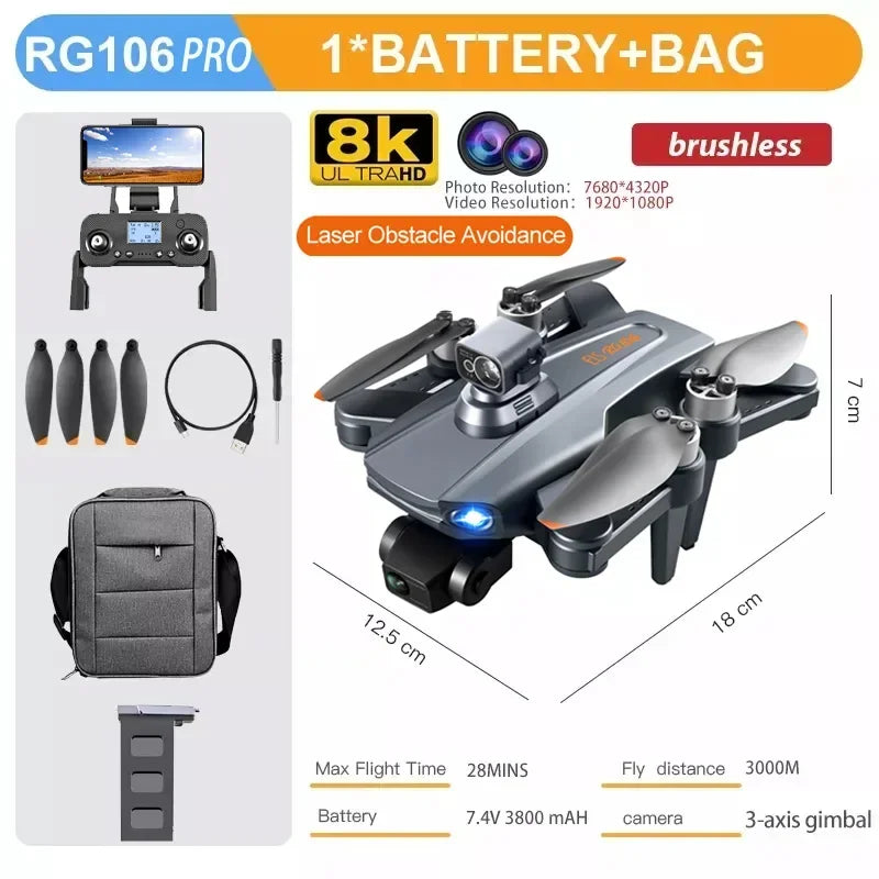 RG106 PRO Drone 8k Dual Camera Profesional GPS Drones With 3 Axis Brushless Rc Helicopter 5G WiFi Fpv Drones Quadcopter Toy