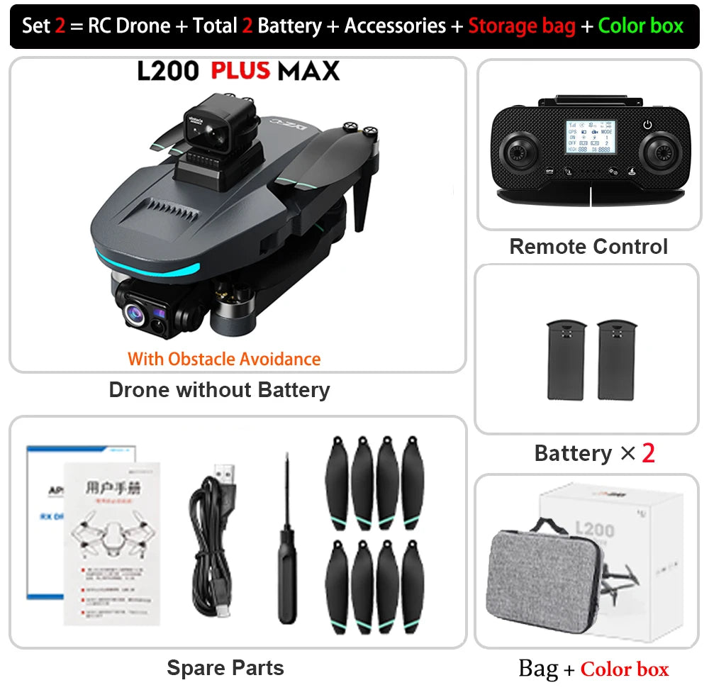 NEW L200 PLUS MAX GPS Drone 5G WiFi FPV 4K HD Camera 3-Axis Gimbal 360 Obstacle Avoidance 249g MINI Brushless RC Quadcopter Toys