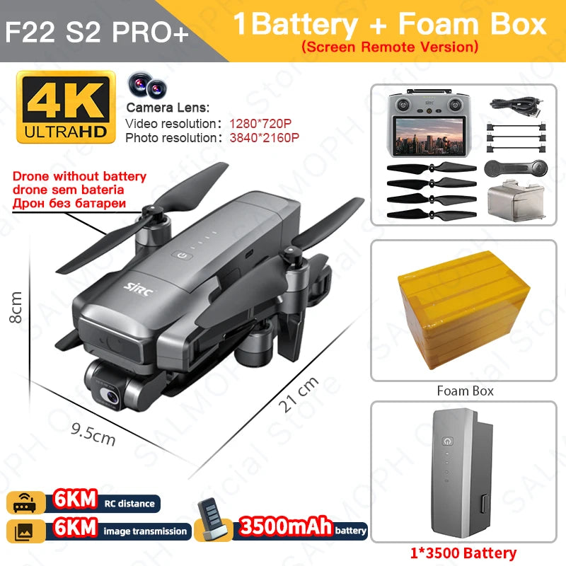 SJRC F22 S2 PRO+ Drone Professional  With 2-axis Gimbal  4K EIS Camera GPS 6KM  FPV Obstacle Avoidance Blussless 40Mins RC Dron