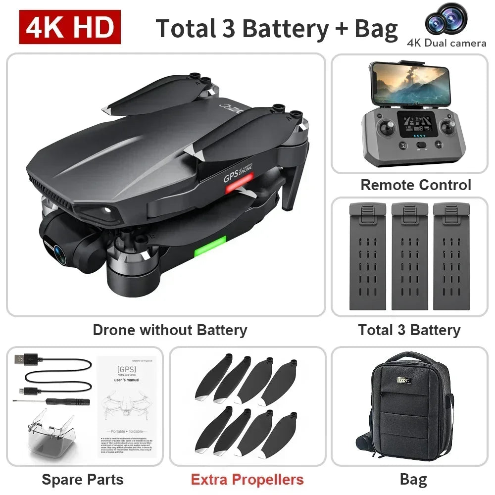 L106 Pro 3 Drone 4K Profesional 3-Axis Gimbal 4K HD Dual Camera 5G GPS Fllow Me Wifi Fpv Brushless Motor Dron RC Quadcopter Toys