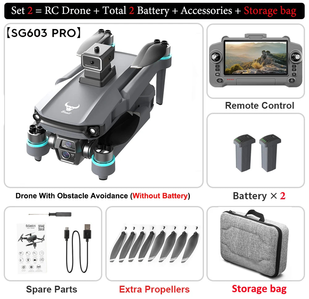 SG603 PRO Drone with Large Screen HD Camera  Remote Control Obstacle Avoidance  Foldable Brushless GPS RC Quadcopter Toy
