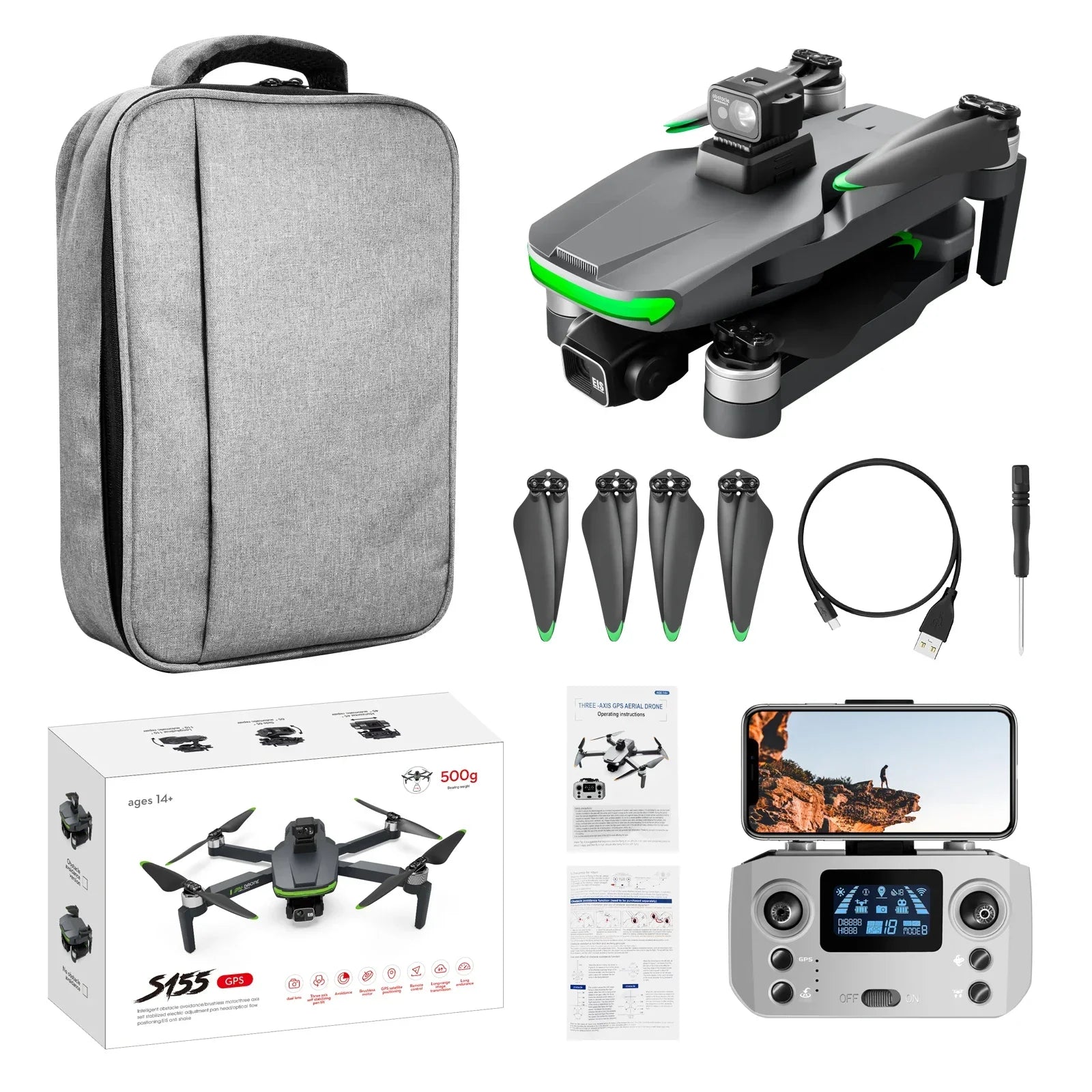 S155 pro GPS Drone with 4K HD Camera Aerial FPV 8K 3-Axis Anti-Shake Gimbal Brushless Motor Obstacle Avoidance for Toys