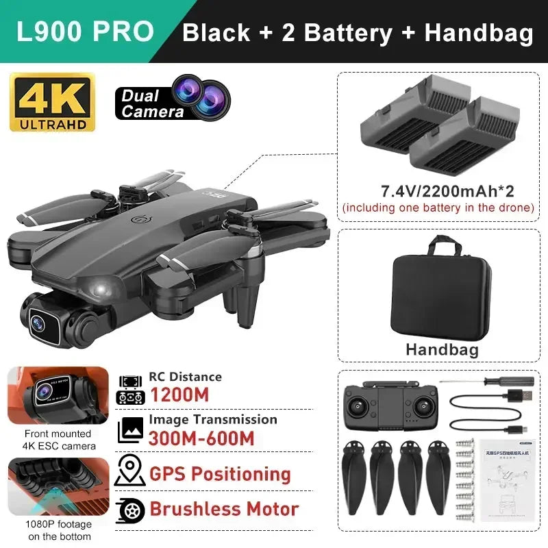 LYZRC L900 pro GPS Drone with 4K HD Dual Camera 5G Brushless Quadcopter RC Aircraft Foldable WIFI Photography Cam